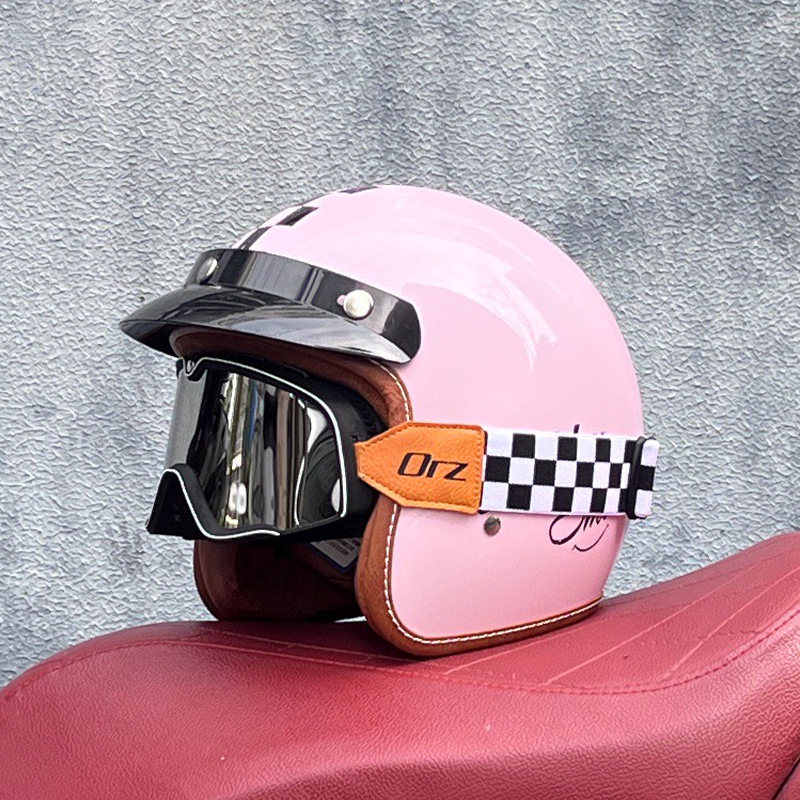 ORZ casco retro para hombres y mujeres certificado 3C motocicleta eléctrica 3/4 casco medio casco cuatro estaciones personalidad universal pareja