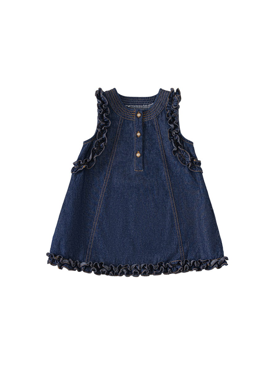 Ropa Infantil Youbao, Vestido de Verano para Niñas, Estilo Coreano, Falda Vaquera sin Mangas con Encaje XQ23217