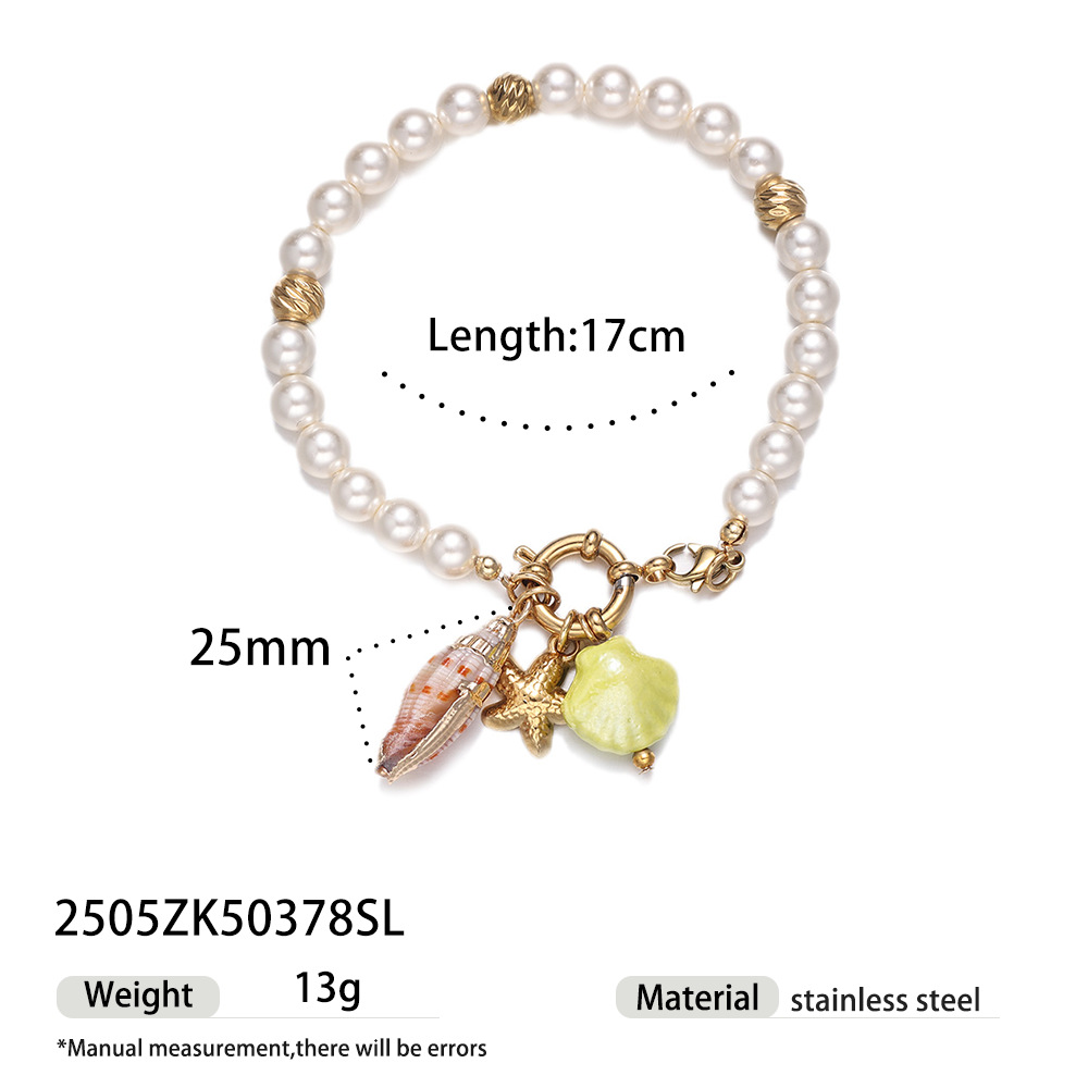Tena Europa y América Accesorios de acero de titanio Pulsera Ligero Lujo Alta Sensación Natural Piedra Natural Pulsera de concha Joyas transfronterizas con cuentas