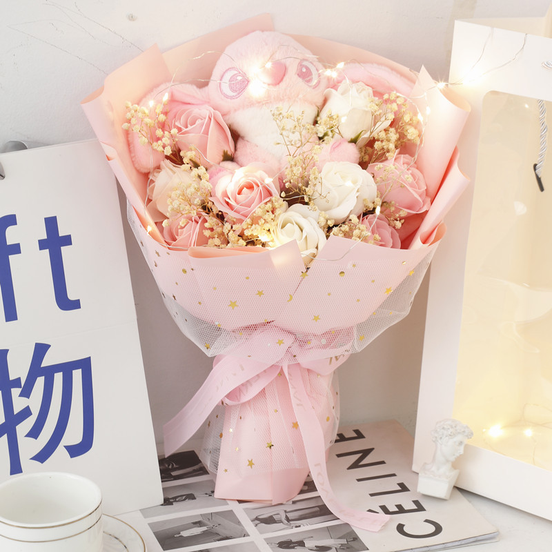 Día de la Madre Strawberry Bear Doll Muñeca Simulación Ramo de jabón de rosa Día de San Valentín Regalo de cumpleaños para novias y novias