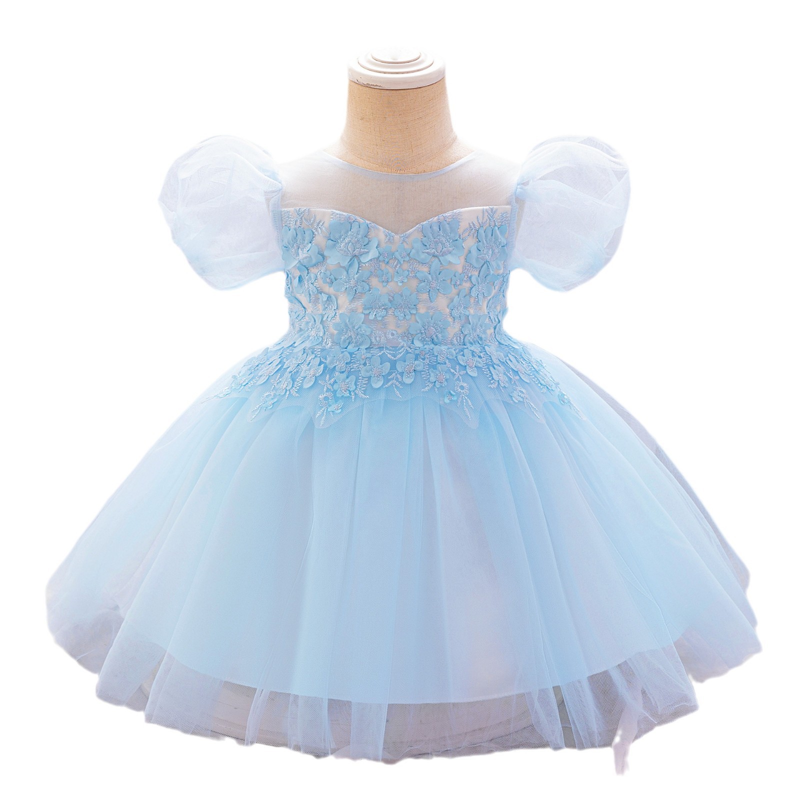 Europa y los Estados Unidos nuevos bebés con ropa de princesa para niños vestidos de fiesta de cumpleaños bordados mallas vestidos de manga de burbuja