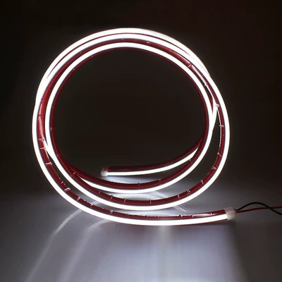 Car cover through type day running light change decoration universal dynamic scanning light guide strip led middle grid atmosphere light belt (Gündüz işıqları) - 12m-start-scanning-red-tube-cover-white-light