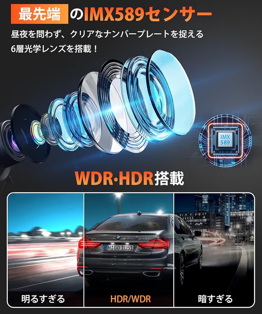 Japanese Version 11inch Wdr Dual-Lens Dash Cam with Gps, Front 4K and Rear 2.5K Streaming Media 5Gwifi Dash Cam