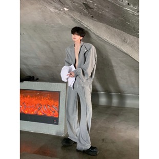 2025 Niche Fashionable Korean Grey Casual Sports suit Men's Design Shoulder Pad Sweatshirt Jacket