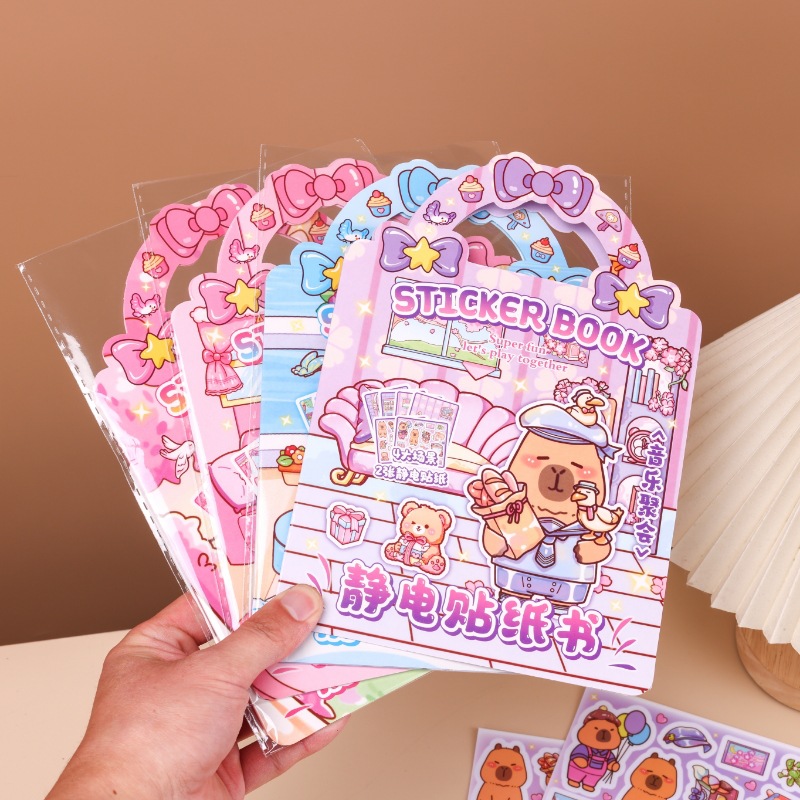 Escenas de pegatinas estáticas creativas sin recortar niñas Capibara niños juguetes DIY libros tranquilos image 5