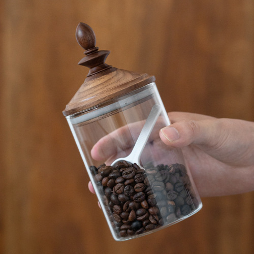 Retro Japanese-style household high borosilicate glass jar sealed jar wooden lid kitchen storage jar tea jar coffee storage jar