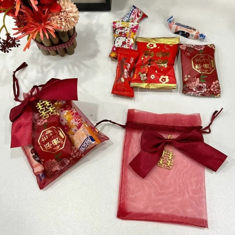 喜糖袋结婚专用喜袋纱袋高档糖果用品红色抽绳袋中满月婚庆婚礼|undefined