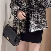 2025秋冬新品小香风名媛通勤风人丝V字提花里布羊毛软花呢编织外