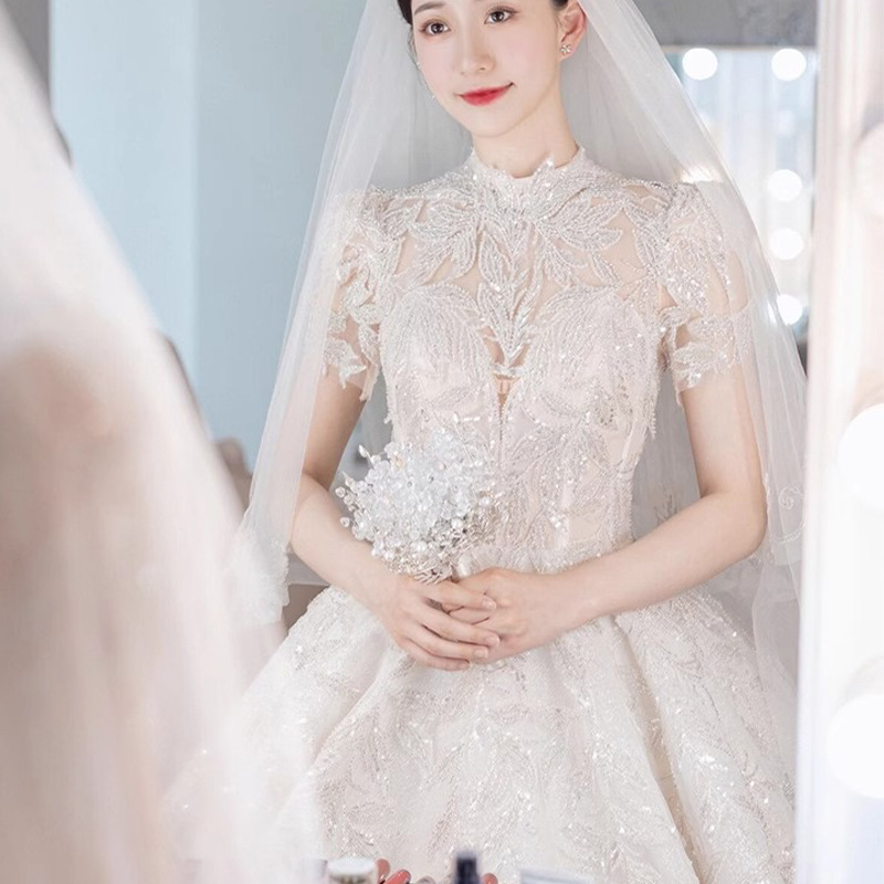 Bride's main wedding dress 2026 new bride's main yarn French heavy industry luxury retro texture starry sky long tail wedding dress 3