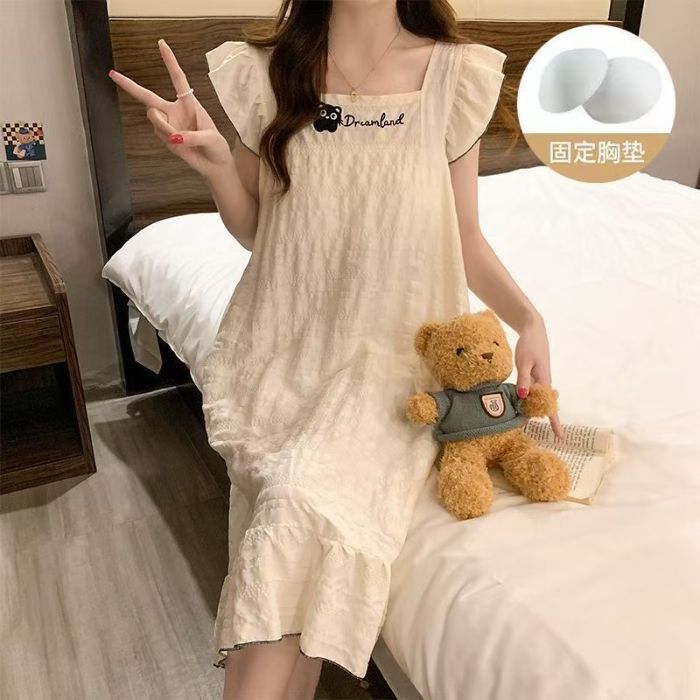 Camisón transfronterizo con almohadilla para el pecho para mujer verano nuevo estilo pequeño volador con almohadilla para el pecho pijama de alto valor lindo servicio a domicilio de dibujos animados