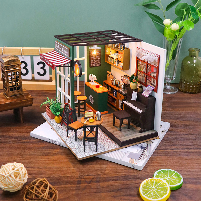 Coffee Shop Creative Doll House Assembled Diy Cabin Handmade Hand-made Model Street View Toy Gift Giving Products Coffee Shop Creative Doll House Assembled Diy Cabin Handmade Hand-made Model Street View Toy Gift Giving Products
