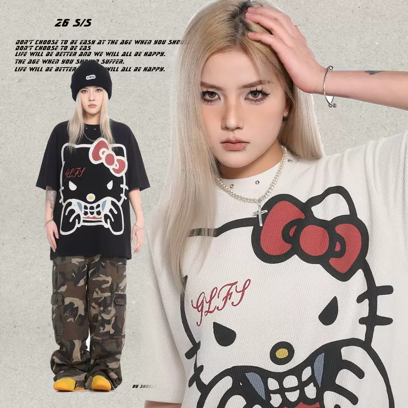 เสื้อยืดลายคิตตี้ทรงหลวม