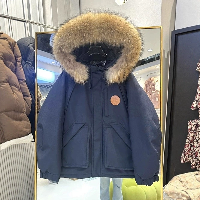 Зимняя новинка 2025: Утепленная куртка-пуховик средней длины с воротником из меха енота, унисекс, для женщин и пар, с капюшоном, для работы