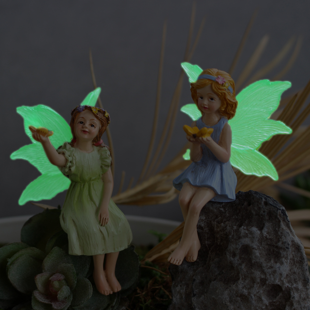  Luminous Flower Fairy Set of Five Plug-in Ornaments Resin Elf Fairy Micro Landscape Garden Statue Potted Plant Decoration