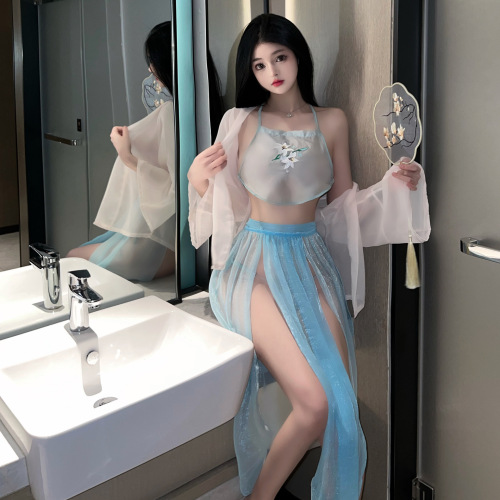 Sexy lingerie, ancient style chiffon gauze skirt, large size apron, sexy style cos Hanfu, tempting small breast flirting suit