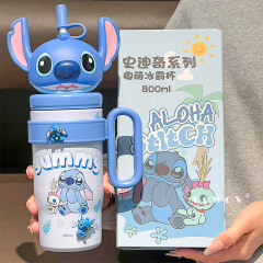史迪仔大容量保温杯女生新款2025高颜值水杯学生上学专用吸管杯子