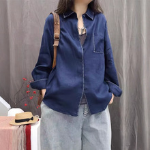 亚麻刺绣衬衫女 秋款 文艺复古宽松显瘦时尚欧货休闲减龄上衣2695