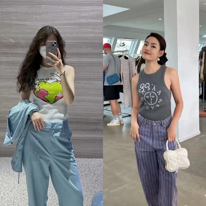 24 Early Spring New Letter Logo Heart Printed Back Tank Vest Slim Bottoming Suspbottomer Top