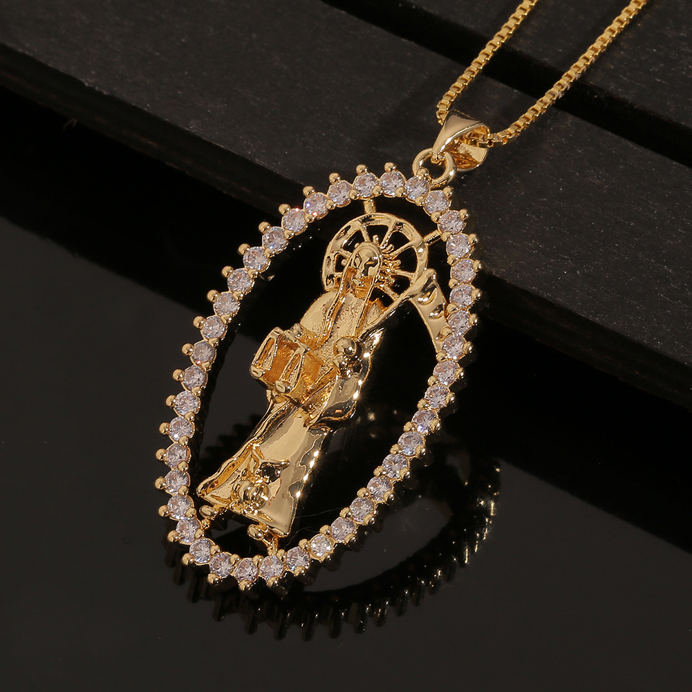 New Inlaid Zircon Madonna Of Death Pendant Necklace Wholesale Nihaojewelry display picture 5