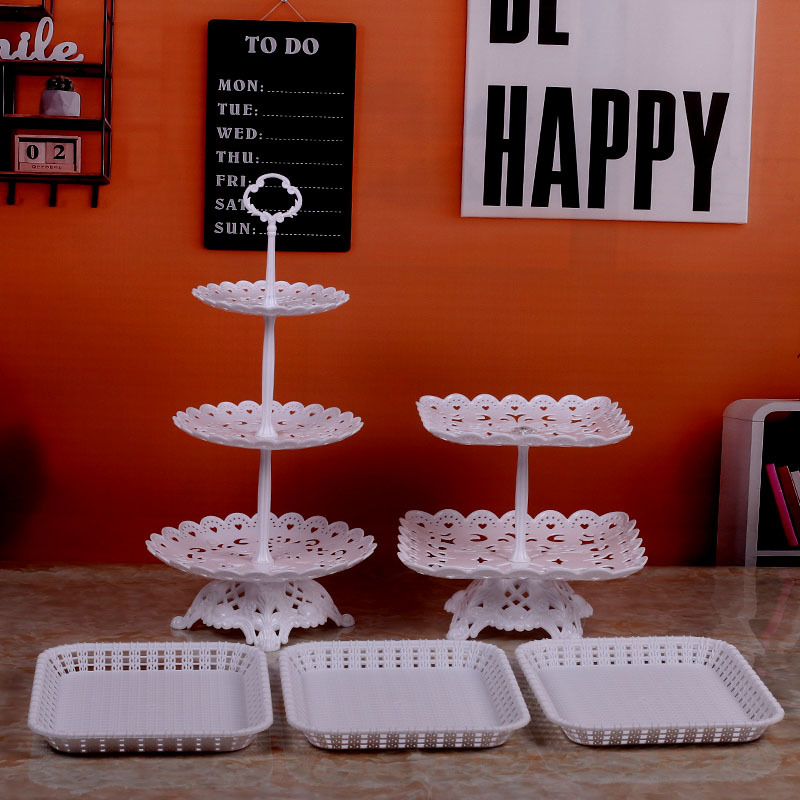 Decoración de cumpleaños soporte de postre estante de exhibición de estilo europeo comida fría mesa de descanso de té de plástico pastel bandeja de postre estante