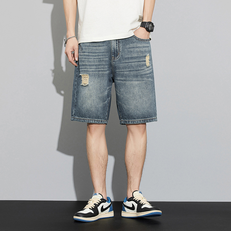 Denim Shorts Men's Summer Trendy Brand Short-sleeved Men's Five-point Pants Men's Rapped Clothes Men's Pants