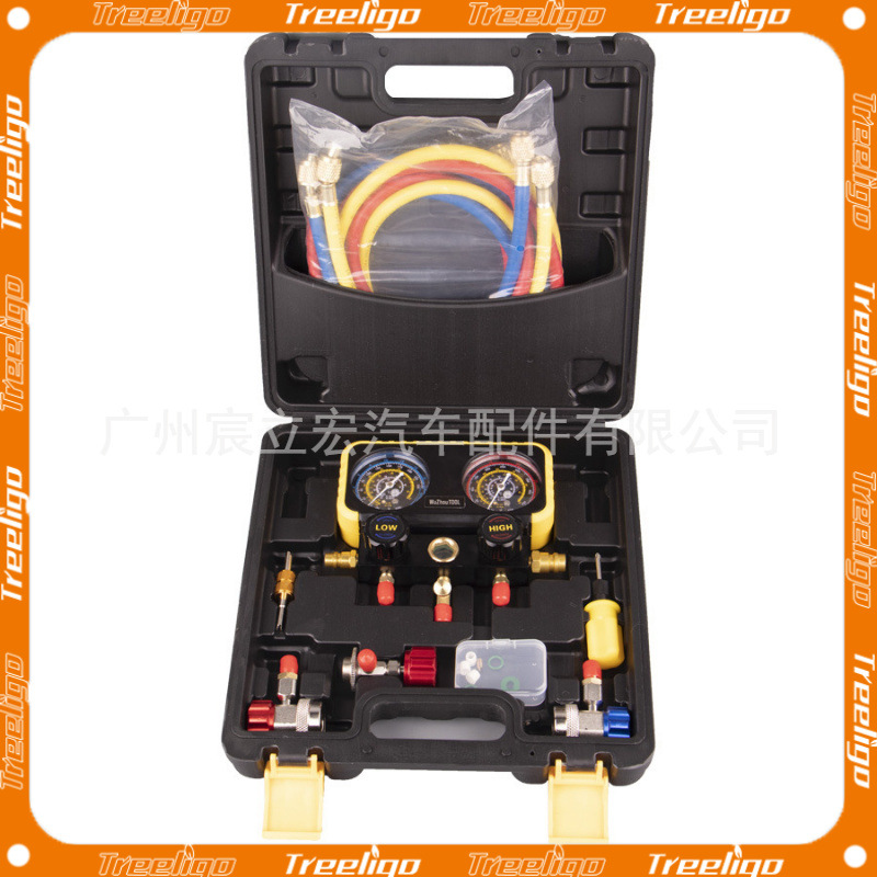 Juego de manómetro de refrigeración de aire acondicionado para automóvil con válvula de doble medidor de refrigerante anticolisión a prueba de explosiones/aceite