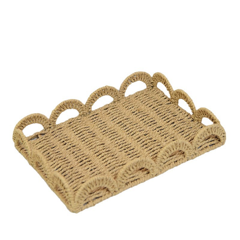 Mesa tejida a mano cesta de almacenamiento de cosméticos domésticos cuerda de papel baño decoración creativa cesta de almacenamiento plato de soporte de frutas image 6