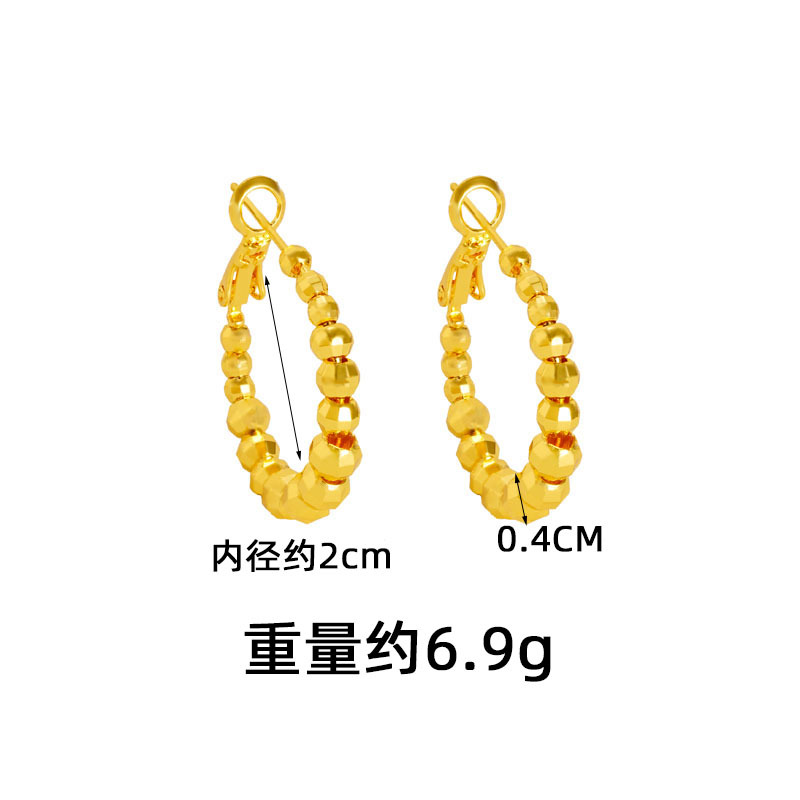 Pendientes de oro de arena antigua de estilo europeo y americano, pendientes de cuentas geométricas de lujo ligero, temperamento femenino, sentido de alto nivel, joyas de orejas que no se desvanece durante mucho tiempo