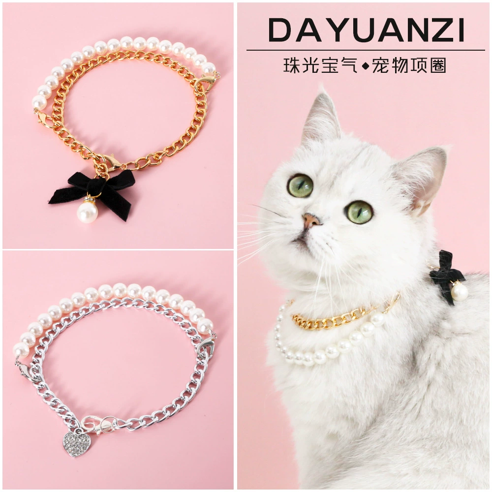 Домашнее животное кошка Медведь собака кролик немецкий французский ведро жемчужный лук Цепочка Воротник Ретро ожерелье аксессуары Diamond Love