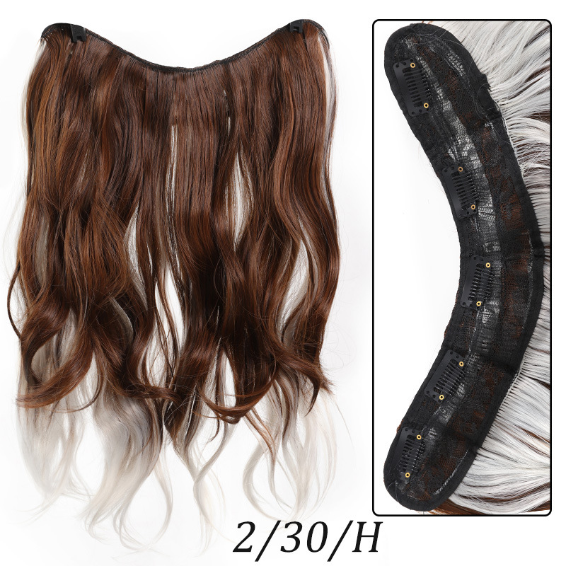 wig female V shaped hair extension one piece 5 card highlighting micro curly hair wig piece chemical fiber synthesis 48cm165g_voghion.com