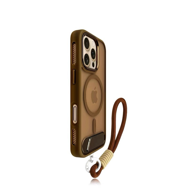 适用苹果16手机壳磁吸金属支架iPhone15promax肤感磨砂带挂绳手绳|undefined