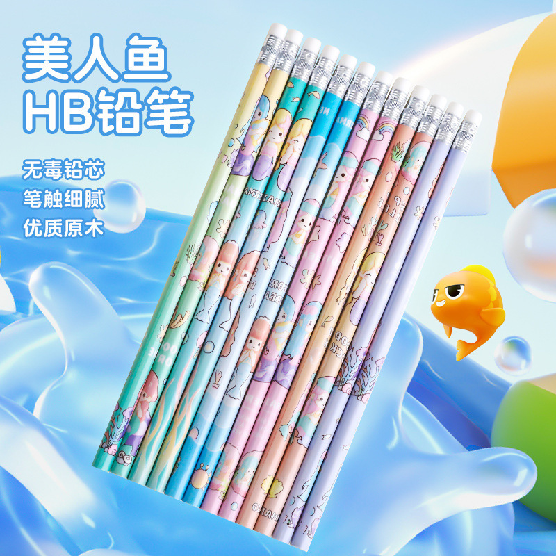 Cute Cartoon Hb Pencils for Elementary School Students, Special Learning Stationery, Kindergarten Reward Gifts, Mermaid Pencils for Girls