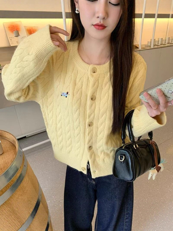 跨境开衫毛衣女外套高级感2025新款春秋腊肠狗刺绣小外搭早春上衣|undefined