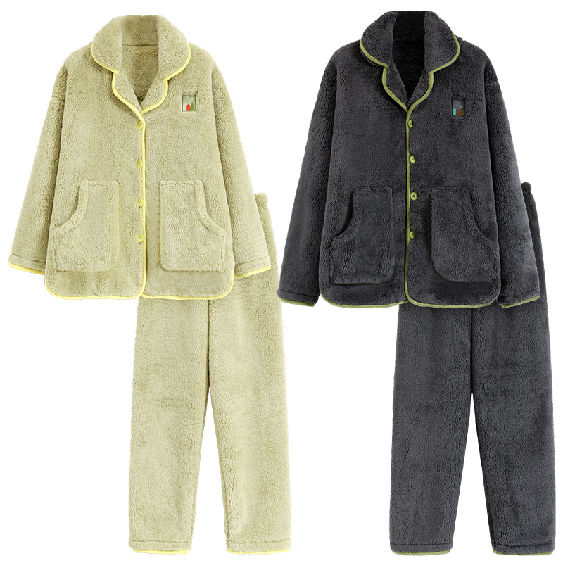 Pajamas de pareja invierno 2025 nuevo coral veludo más veludo engrosado hombre mujer pequeña fragancia ropa de casa otoño invierno