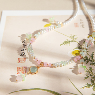 Hanfu accessories, ancient style necklace, new Chinese style, cute national style Yingluo, glass imitation pearl soft Yingluo, retro clavicle chain