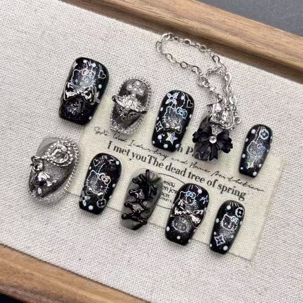 Dark Tassel Chain Medium Almond Whitening Handmade Manicure Boutique Classy Wholesale Handmade Wearable Manicure