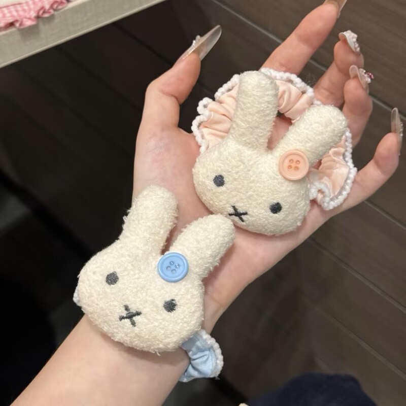 Cute Plush Button Bunny Hair Band, High-Looking Soft and Cute Doll, Girly Style Ponytail Hair Rope, Autumn Accessories Wholesale