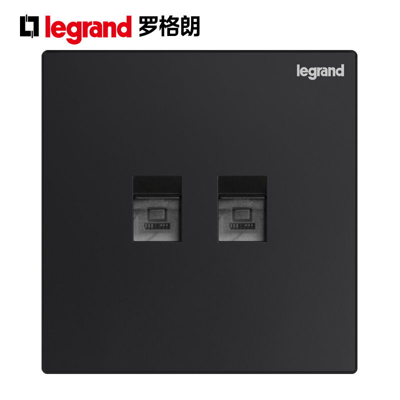 罗格朗开关插座逸景碳素黑二位双超五类电脑插网络信息插座86型
