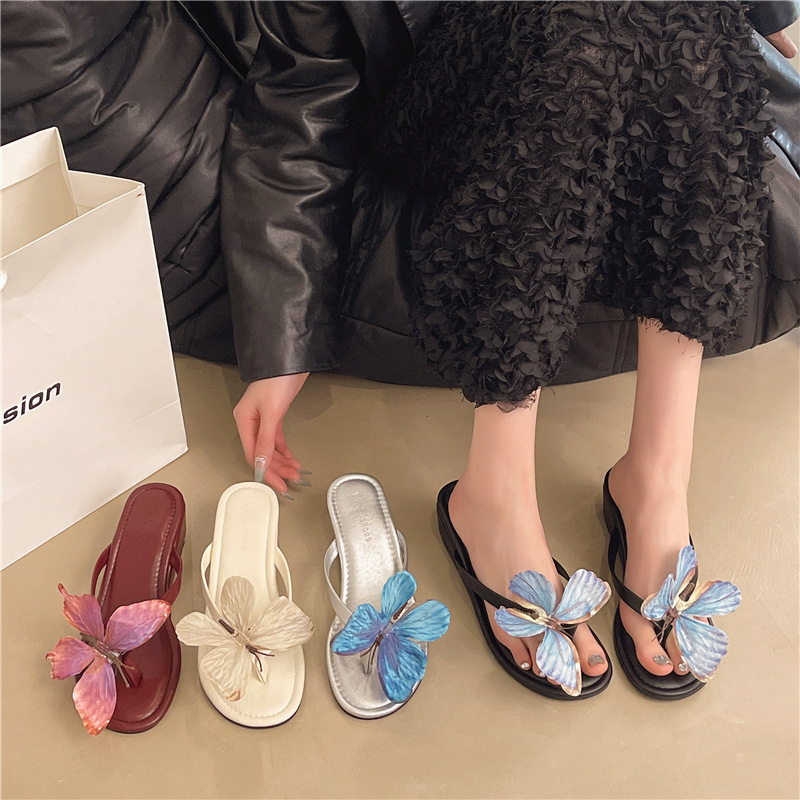 Wedge Heel Bow Flip-Flops for Women 2026 Summer New Style Casual Outdoor Wear Versatile Vacation Beach Flip-Flops