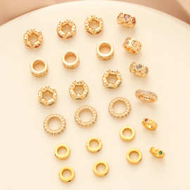 珠14k包金镀金古法仿金保色锆石环隔片diy手工饰品配件串珠隔珠配
