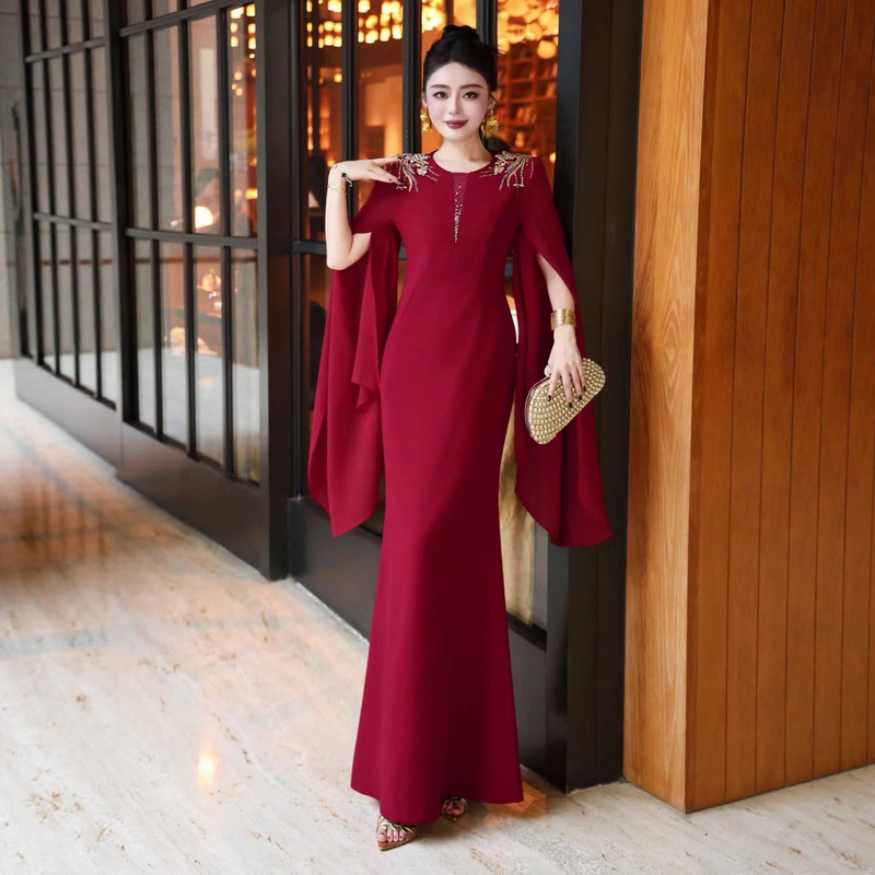 Wedding Banquet Evening Dress, High-End Mother-In-Law and Mother-In-Law Bride's Toast Dress, Custom-Made Diamond Dress, Long Skirt Wedding Banquet Evening Dress, High-End Mother-In-Law and Mother-In-Law Bride's Toast Dress, Custom-Made Diamond Dress, Long Skirt