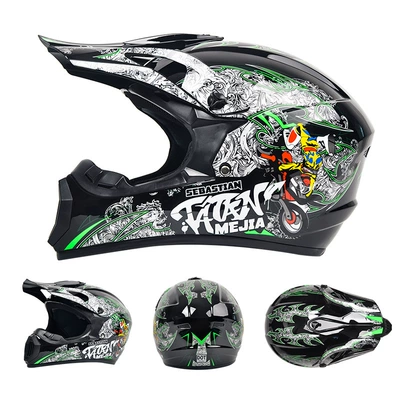 Motorcycle Safety Supplies – Go-Kart Downhill Bicycle Helmets - bright-black-and-green-motorcycle-special-contribution-for-foreign-trade-s-55-56-head-circumference