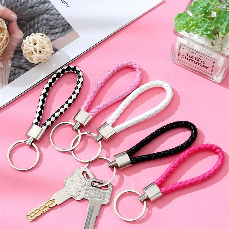 Оптовая продажа брелоков для ключей, мужские плетеные брелоки из веревки, парные персонализированные брелоки из металла с плетеной веревкой