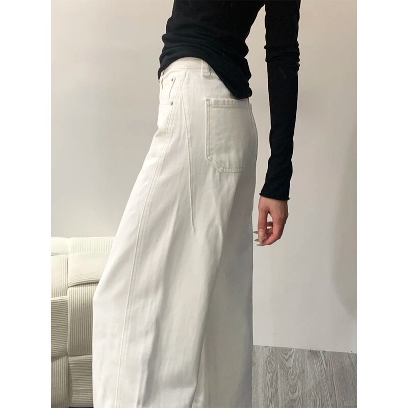 白パンツワイドレッグスモールソードパンツ2025新作ゆるい怠惰なスタイルライム型体型鎌パンツハイウエストジーンズ|undefined