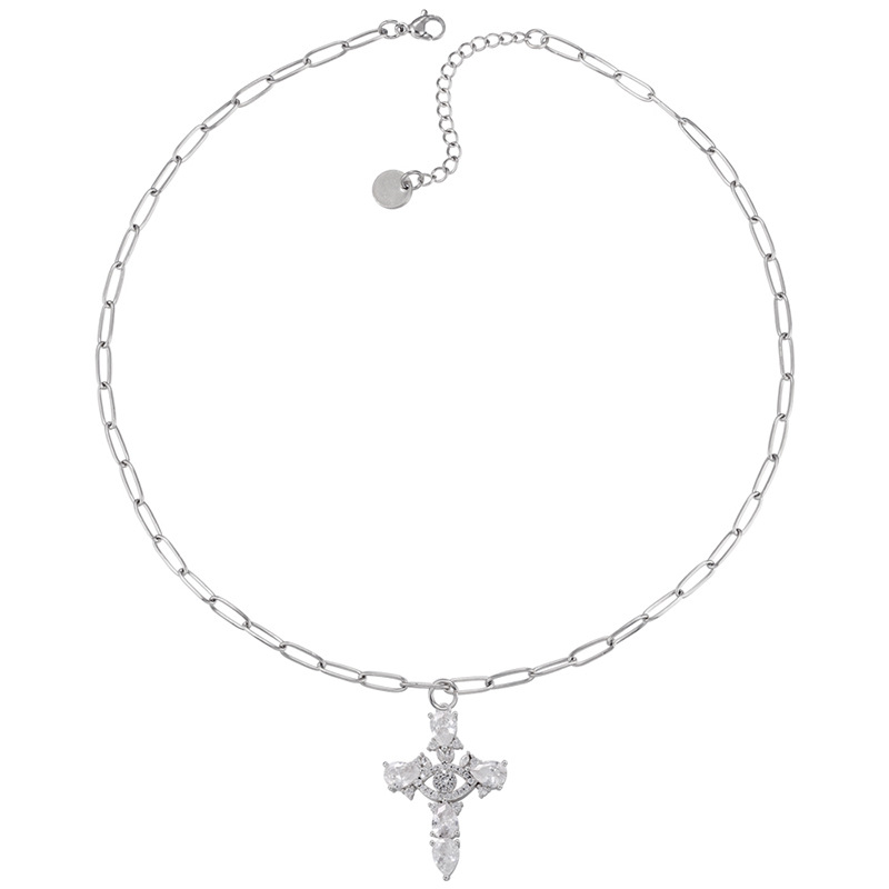 Fashion Cross Copper Inlay Zircon Pendant Necklace 1 Piece