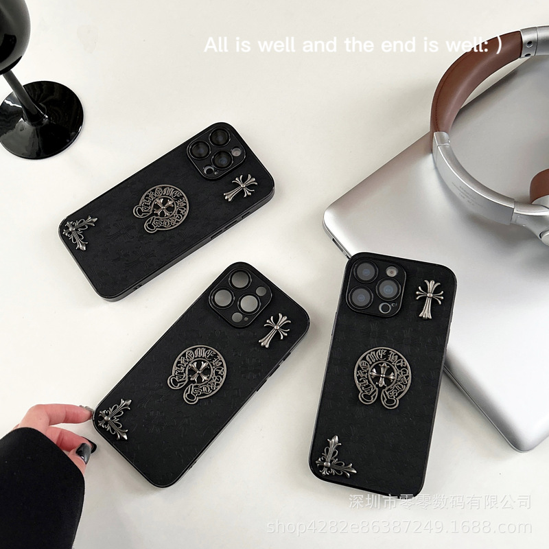 Apple 15Promax Mobile Phone Case Trendy Brand Crow Heart Leather Suitable for Iphone16Promax Mobile Phone Case Cross