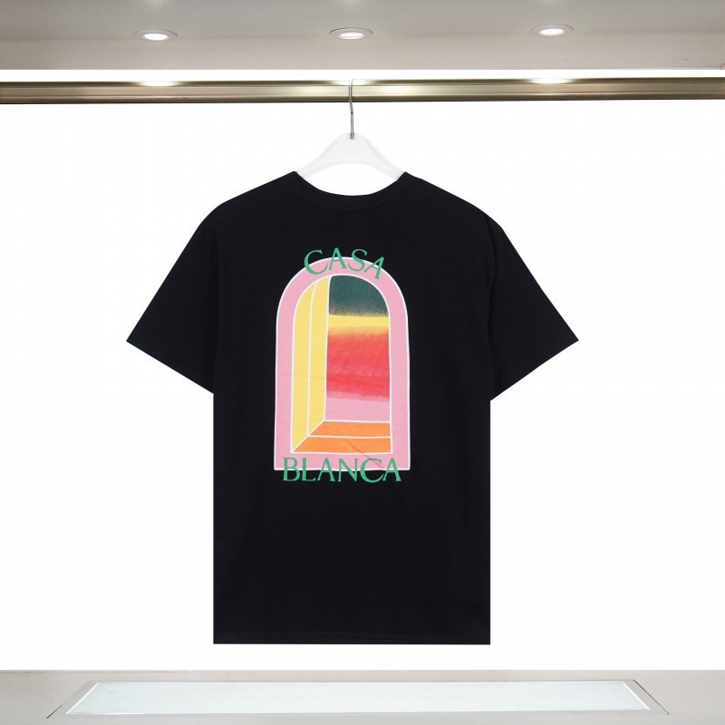 国境を越えた貿易カサブランカ春夏新作カラーメッシュプリントCASAユニセックス半袖Tシャツ|undefined
