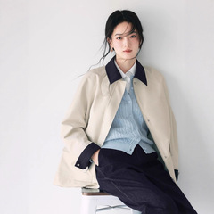 伊*L简约撞色设计感小个子短款风衣女外套丽2025秋新款1G2960261