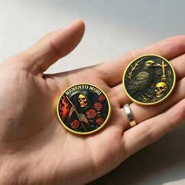 跨境热销Memento Mori骷髅纪念币复古做旧合金收藏币暗黑风工艺品