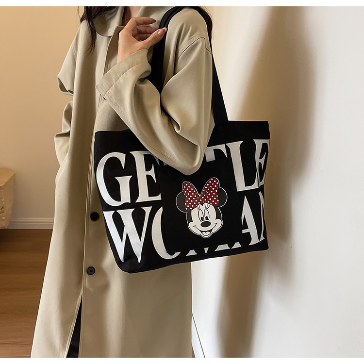 2024 New canvas bag for women, single-shoulder, student, book, large-capacity hand-held bag with zipper, versatile for office workers' commuting undefined